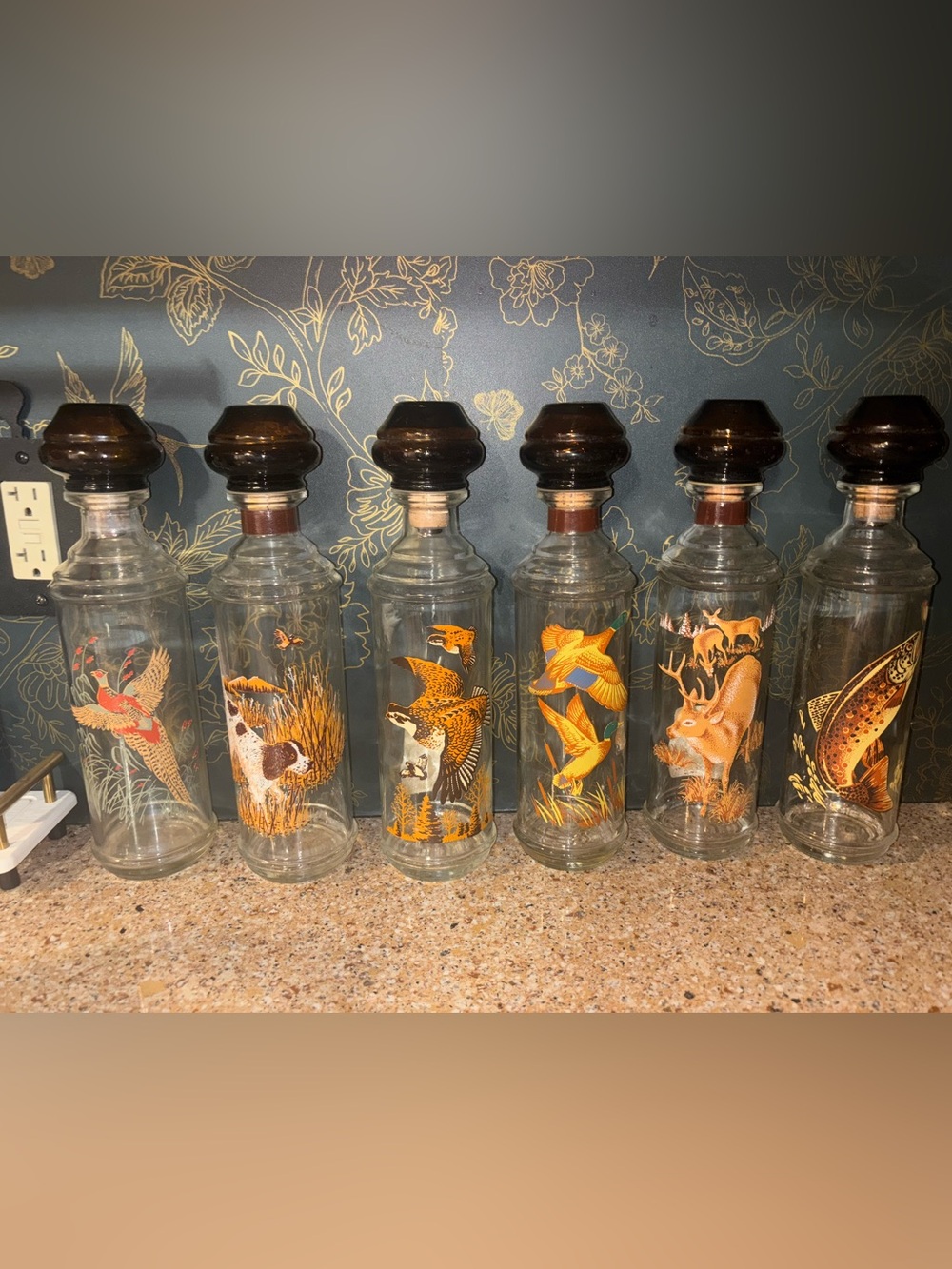 Set of hunting and fishing decor vintage decanters